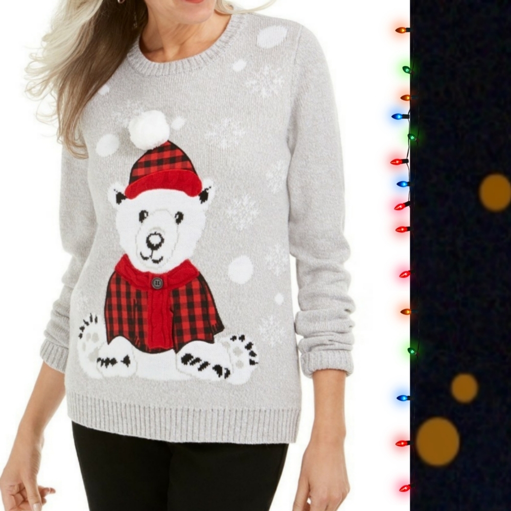 NWT Ugly Christmas Sweater Polar Bear Cute Christmas Sweater Gift Santa Hat